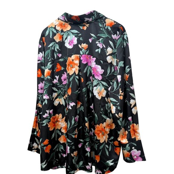 Susan Graver Satin Floral Blouse Size XL Black Long Sleeve Button up Top NWOT - Picture 7 of 12